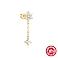 S925 sterling silver gold plated flower earring with square pendant and white zircon - Gold #2 (Square Pendant)