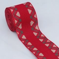 Close-up of red and green geometric pattern on faux linen ribbon with wire edge - Red Green Geometric Lines (Style 7)
