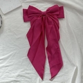 Elegant rose red bow hair clip with long ribbons crafted in smooth matte satin fabric - Rose Red