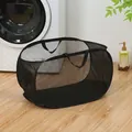 Foldable black mesh laundry basket with durable handles for breathable storage - Single Compartment (36x35x58cm) / Black