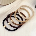 Set of 5 high-elasticity earth-toned scrunchies with decorative gold metal buckles - Tube Decor Hair Ties 5Pcs Set