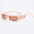 Retro square sunglasses in translucent pink finish with silver metal ring on the temple - Jelly Pink Red Lens