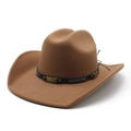 Chapeau de cowboy marron en feutre avec bande rivetée et broderie fléchée bleue - Camel
