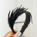 Detail of high-volume black feather headband showing realistic texture on a minimal background - Black Feather Headband