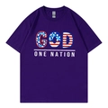 Purple crew neck cotton T-shirt featuring USA flag GOD print in a loose casual fit - Purple
