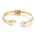 Gold stainless steel cuff bracelet with white conical studs and spring hinge closure - White Cone Stud / White (KB170151-MS)