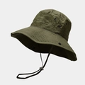 Detalle de sombrero de sol de ala ancha con ojales de metal y cuerda de viento ajustable - Talla única / Verde Militar