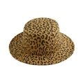 Vintage leopard print flat top wool felt fedora hat with a stylish wide brim design - Yellow Leopard