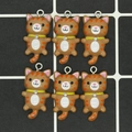 Set of 6 cute resin cat charms with orange stripes and metal rings for DIY jewelry making - Brown