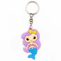 Close-up of a cartoon mermaid keychain with purple hair and blue tail on a white background - Purple / Metal Buckle