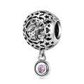 925 silver zodiac bead charm with star cutouts, cartoon rabbit and pink round gemstone - Virgo - Pink Zirconia