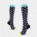 Chaussettes de compression bleu marine à pois colorés avec des détails jaunes contrastés - S/M / Pois Bleu Marine