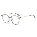 Retro round glasses with transparent grey frames and slim gold metal temples - Transparent Grey Gold (Clear)