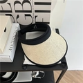 Beige woven straw sun visor with black elastic band and UPF50+ sun protection feature - Enlarged Brim / Beige (Black Trim)