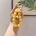 Handmade bright yellow acrylic beaded keychain with glossy resin beads and hooks - Bright Yellow