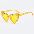 Occhiali da sole a cuore giallo brillante con strass scintillanti e decorazioni - Montatura Giallo Scuro Fluorescente Glitterata Lenti Gialle