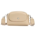 Borsa a tracolla a mezzaluna beige in pelle con ampia tracolla geometrica - Albicocca