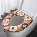 Dicker Plüsch-WC-Sitzbezug mit orangefarbenem Vintage-Blumenmuster und Reißverschluss - Klettverschluss-Stil / Edelsteinbraun