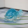 Blue crystal turtle figurine in resin with gold leaf inclusions for home or car decor - Aquamarine + Gold Foil