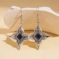 Antike silberne Blumenohrringe mit blauem Kristall im böhmischen Vintage-Stil - Silber Haken-Dunkelblauer Stein