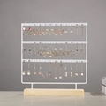 Espositore per orecchini a tre livelli in metallo bianco con base in legno per gioielli - Bianco