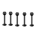 Set mit fünf schwarzen Edelstahl Labret Steckern für Lippen und Ohr Piercings - Schwarz Kugel