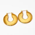 Thick golden U-shaped chunky hoop earrings with polished stainless steel finish - Smooth Hoop Style (KDE2039)
