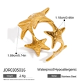 Details des wasserfesten Seestern-Rings aus Edelstahl mit Goldfinish und Maßen - Mehrfach-Seestern-Muster (JDR0305016)