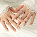 Pink orange gradient aurora press on nails in almond shape with pearl gloss finish - Pink Orange Gradient Aurora (JP2165)