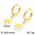 Golden daisy hoop earrings with white petals and yellow centers for a sweet look - Gold White Yellow Daisy Earrings (KE112903-HF)