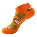 Orange low cut sock featuring tropical coconut and green palm tree leaf knit patterns - One Size(37-44) / Orange Coconut