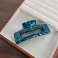 Pince à cheveux rectangulaire en acétate avec motif marbre vert et fini poli - Vert Foncé 10.5CM