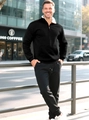 Completo sportivo nero da uomo con felpa a mezza zip e pantaloni jogger alla moda - Nero