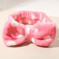 Pink bow headband with white polka dots for face washing made of soft coral fleece material - #7 Pink Polka Dot - Single Hairband