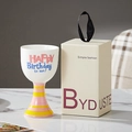 Creative ceramic birthday cup with colorful striped stem and branded gift box - Birthday Red