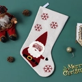 Calza di Natale in lino con ricamo Babbo Natale e motivi di fiocchi di neve rossi - Tessuto di canapa / Babbo Natale