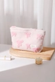 Détail d'une trousse à maquillage en peluche rose avec motif nœud et étiquette H&R BAG - 26x18cm / Rose Grand