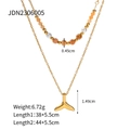 Double-layered gold necklace with orange beads, pearls, and fishtail pendant - Double Layer Beaded Fish Tail Necklace (JDN2306005)