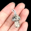 Wizard hat mushroom pendant with grey spotted natural stone and silver metal finish - Gun Black Cap / Tianshan Blue