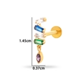 Titanium labret stud with colorful rectangle crystals and purple teardrop pendant - 4-Tier Rectangular with Teardrop Pendant (T2513-7#) / Gold