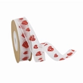 White sheer organza ribbon with red heart patterns on a kraft paper spool for gifts - Style 6-White Base Multi Red Hearts-15mmx10m