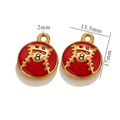 Red enamel round sports pendant with golden edges and number 8 for DIY jewelry making - Baseball-Red