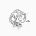 Silver hollow chain design stainless steel ring with adjustable open band for women - Steel-colored Ring 158