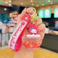 Pink My Melody astronaut quicksand keychain with liquid oil bottle and heart sequins - Bubble Bath Quicksand - Pink Rabbit