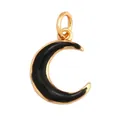 Golden crescent moon pendant charm with black enamel inlay and metal top ring loop - Crescent Charm-Black