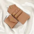Light brown microfiber jewelry pouch set with metal snap closure and storage compartments - 14×6cm / Dark Pink