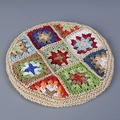Handmade colorful crochet granny square beret hat with bohemian style for women - M (56-58cm) / Beige