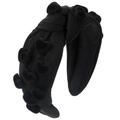 Detalle de la diadema negra anudada con tejido de punto acanalado y adornos de corazón - Negro