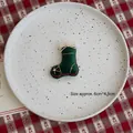 Dark green Christmas stocking brooch with white plush trim and golden bow, size 6cmx4.5cm - Green Boot (1 Piece)