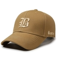 Khaki cotton baseball cap featuring white gothic B embroidery and Boston side detail - Adjustable / Khaki
